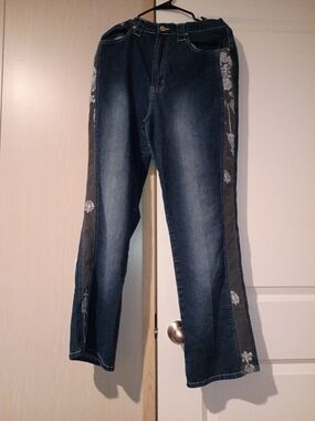 Vintage Moto Blues The Collection Dark Blue Boot-Cut Jeans with Lace  Embroidery